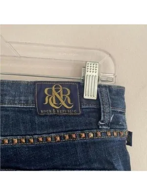 Rock & Republic Dark Wash Straight Leg Denim Jeans Studded Embroidered thumbnail 7