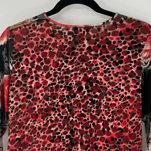 LR Women's Boho Artsy‎ Knit Top L Silk Black Red Floral Baroque Y2K Long Sleeve thumbnail 7