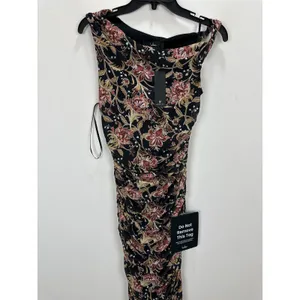 Lulus Mizela Black Floral Mesh One-Shoulder Midi Dress Party Stretchy Small NWT thumbnail 7