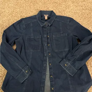 Chico's Dark Blue Denim Shirt thumbnail 1