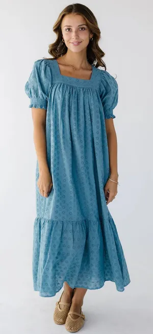 Eyelet Midi Dress Blue Size XL thumbnail 1