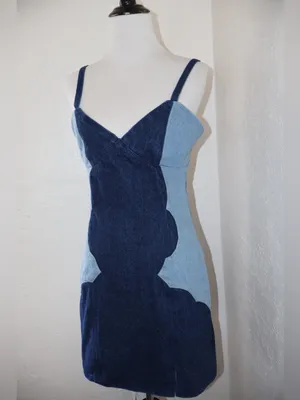 Understated Leather Two-Tone Scalloped Denim Mini Dress small thumbnail 3