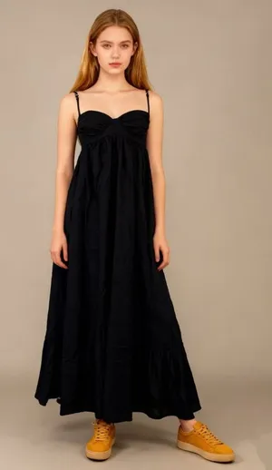 NWOT Farm Rio Linen Blend Black Sleeveless Maxi Dress Size L thumbnail 1