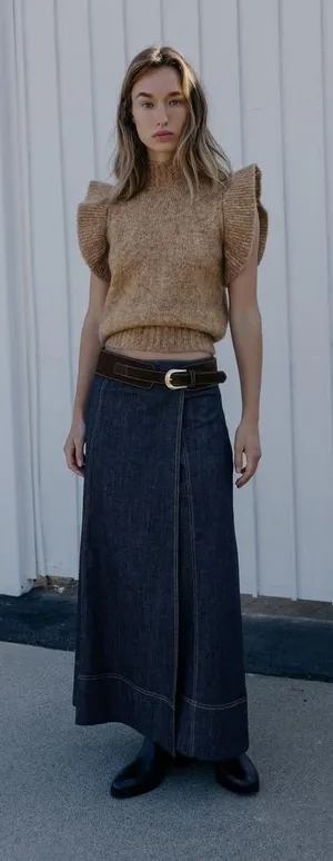 Zara Brown Wool Alpaca Blend Ruffle‎ Sleeve Knit Vest Sweater NEW S thumbnail 1