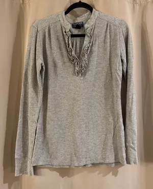 Polo Jeans Company Long Sleeve Ruffle V-Neck Top - Gray thumbnail 1