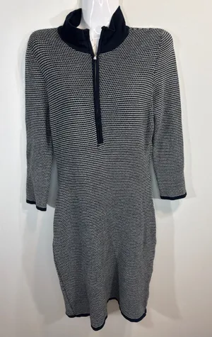 Lauren Ralph Lauren Knit Dress Black White Geometric Pattern 3/4 Sleeves‎ Medium thumbnail 1