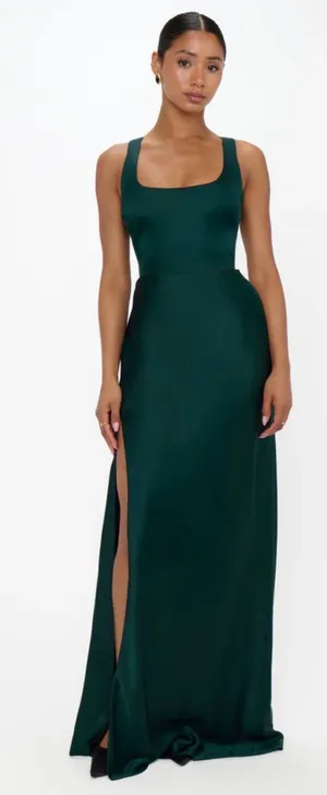 Show Me Your MuMu Lana Maxi Dress Deep Emerald Luxe Satin size Large thumbnail 1