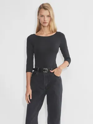 Aritzia Contour Ohara Bodysuit Black Boat Neck Size Small thumbnail 2