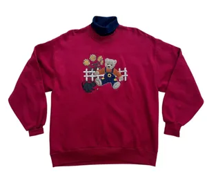 Vintage 90sGopher Sport Sweatshirt Teddy Bear Sunflower Women Large Burgundy USA thumbnail 1