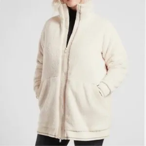Athleta Tugga long sherpa jacket in a‎ natural/cream color Size L thumbnail 4