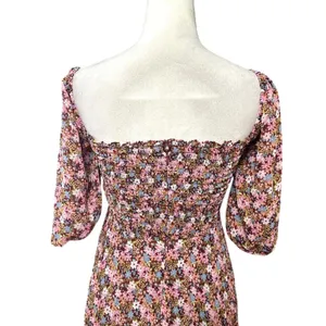 BCBGeneration floral Smocked Mini Dress Square Neck Bubble Sleeve 0 NWOT Cottage thumbnail 7