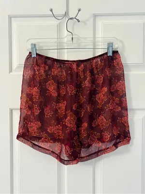 Women's Burgundy Floral Chiffon Athletic Shorts thumbnail 4