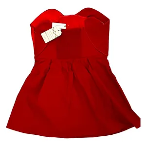 NWT FARM RIO X ANTHROPOLOGIE Strapless Structured Red Heart Mini Dress Sz L thumbnail 3