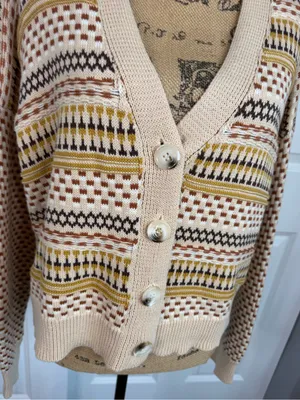 Blue Blush Sz M Fair Isle Geometric Button Front Cardigan 100% Cotton NWOT thumbnail 3
