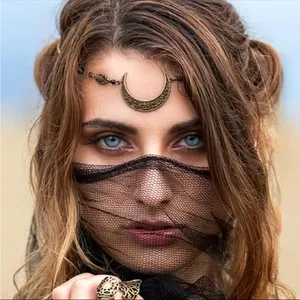 Crescent Moon Head Chain Vintage Style Crystal‎ Flower Bohemian Gypsy Headwear thumbnail 5
