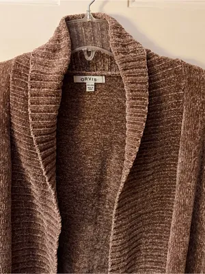 Orvis Brown Chenille Open-Front Shawl Cardigan thumbnail 3