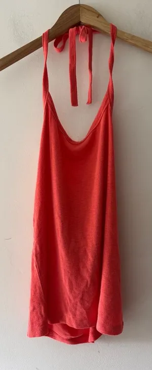Aerie Bright Orange Coral Super Soft‎ Halter Tie Tank Top thumbnail 1