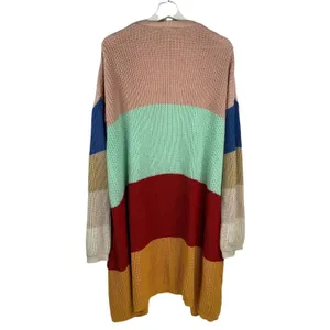 Boho L / XL Cardigan Knit Sweater Long Rainbow Striped Open Front Lara Fashion thumbnail 10