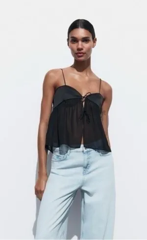 Nwt Zara Combination Satin Semi Sheer Camisole thumbnail 4