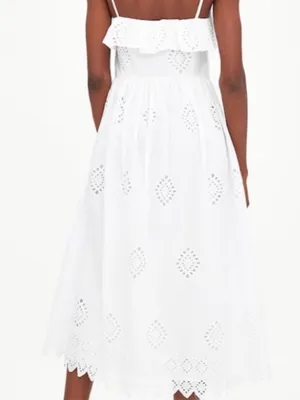 Zara White Eyelet Ruffle Sleeveless Midi Summer Dress Size XS thumbnail 3