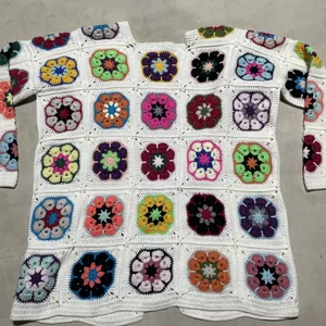 Granny Square Handmade Crochet Cardigan Woolen Knit Colorful Homemade SZ Medium thumbnail 7