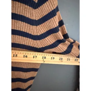 A New Day‎ Womens Ribbed Striped Cardigan Brown Navy Blue Crew Neck Small thumbnail 6