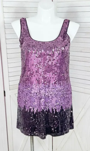 Express Sequin Ombre Mini Tank Dress Purple Pink Large Sleeveless Party Cocktail thumbnail 1
