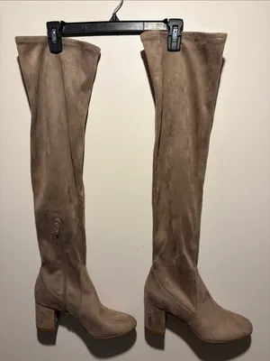 INC Rikkie Over The Knee Boots Soft Fabric Taupe Block Heel Never Worn Size 9 thumbnail 3