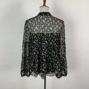 English Factory Blouse Small Black Gray Sheer Boho Long Sleeve Vintage thumbnail 6