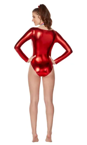 Spirit Halloween Red Metallic Gymnastics Bodysuit thumbnail 2