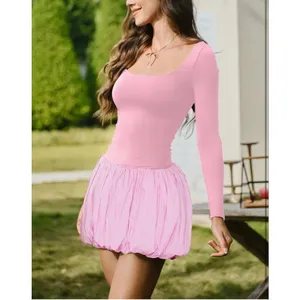 NEW Elegant Long Sleeve Scoop Neck Puff Bubble Mini Cocktail Dress L thumbnail 6