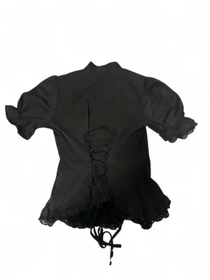 Black ruffle blouse with a lace up corset back thumbnail 4
