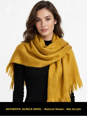 Alpaca Wool Shawl Wrap in Mustard Yellow thumbnail 5