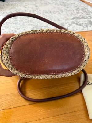 Tommy Bahama Natural Straw Tote with Brown Leather Trim and Beaded Accent thumbnail 9