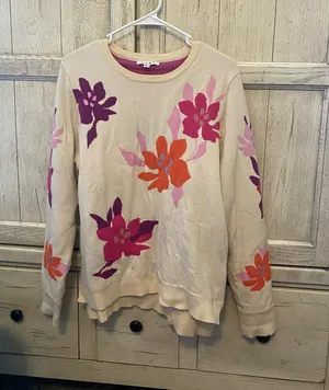 THML Cream Crewneck Sweater with Pink, Magenta & Orange Floral Design thumbnail 1
