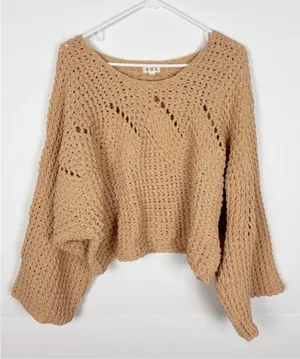 Pol Sweater Dolman Flare Sleeve Beige Knit Cropped Size Small thumbnail 1