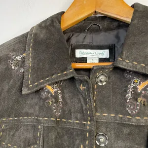 Coldwater Creek Y2K Brown Suede Leather Western Cowgirl Embroidered Jacket L thumbnail 5
