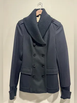 Burberry Brit Black Wool Blend Peacoat Rib Knit Collar Jacket thumbnail 1