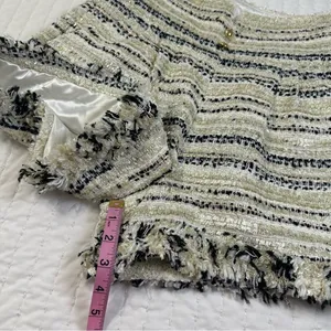 Elegant Wool Blend Golden High Waist Festive Striped Fringe Shorts in Size L thumbnail 6