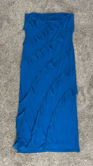 PRETTYGARDEN Strapless Ruffle Maxi Dress in Cobalt Blue thumbnail 1