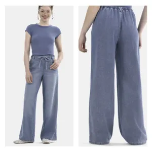 No‎ Boundaries Mini Waistband Wide Leg Pants Women's XXL /20 Drawstring Med Wash thumbnail 2