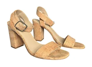 Ann Taylor Sandals Womens Size 8 1/2 Beige Cork Strappy Block Heel Ankle Strap thumbnail 1