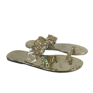 NWOT Casual Toe Loop Detailing Jelly Slippers Gold Size 8 thumbnail 2