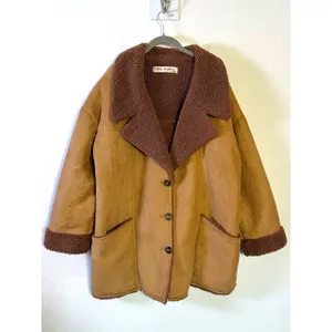 Free People Western Bohemian Retro 70s Faux Sherpa Suede Diogo Coat Size XL thumbnail 8