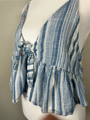 Free People Striped Blue Tie-Front Peplum Cami Top Size Small thumbnail 3