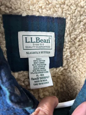 LL Bean Sherpa Lined Plaid Flannel Shacket Blue Green Shirt Men’s SZ XL Fleece thumbnail 8