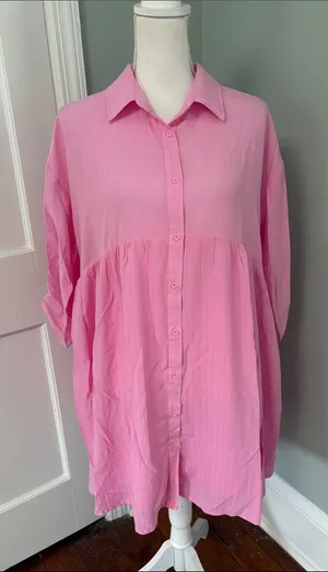 entro‎ Pink Button-Front Tunic Blouse size medium Oversized thumbnail 1