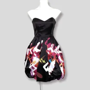 PARKER Remi Black Satin Print Strapless‎ Fit & Flare Party Dress 2 Hoco thumbnail 2