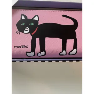 Marc Tetro Black Tuxedo Cat‎ Zip Around Long Wallet Pink Saffiano Pop Art NIB thumbnail 3