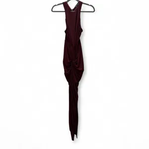 Hot & Delicious Solid Brown/Wine Ruched Maxi Dress Size Large Sexy Resort Beach thumbnail 2